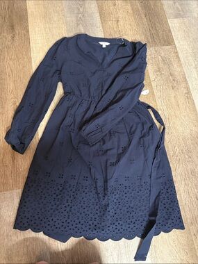 Time and Tru Navy Eyelet Midi Dress